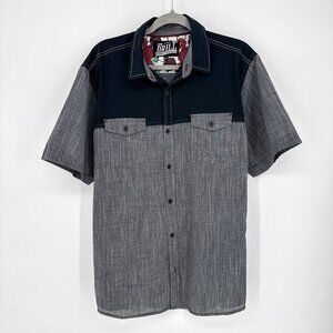 DRILL Clothing Co Brooklyn NYC Black /Grey Short Sleeve Button Down Mens XL